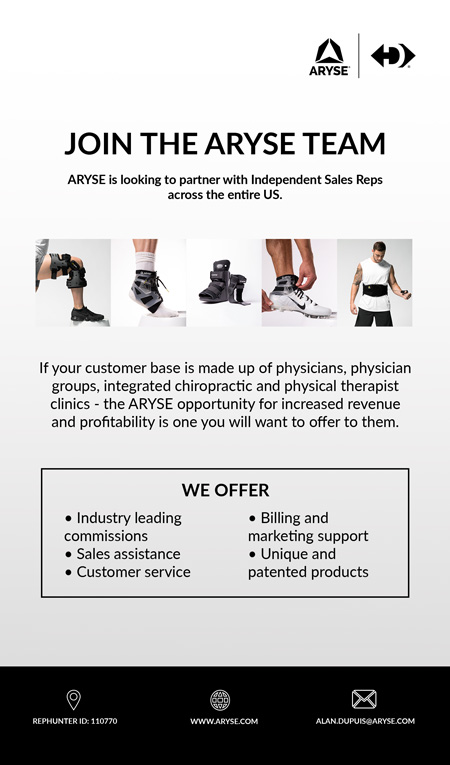 Find sales reps and opportunities for ARYSE joint protection products for physicians, chiropractors, physical therapists