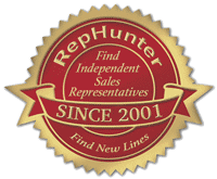 Serving the Independent Sales Rep Marketplace Since 2001 red and gold badge with scrolling banner