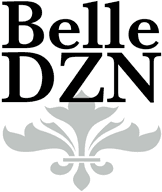 Belle DZN Logo black letters with gray fleur de lis