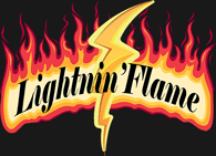 Lightnin' Flame words in fire with lightning bolt Lightnin' Flame words in fire with lightning bolt