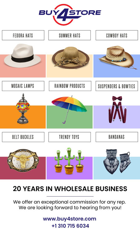Buy4Store Fedora Hats, Summer Hats, Cowboy Hats, Mosaic Lamps, Rainbow Products, Suspenders & Bowties, Belt Buckles, Trendy Toys, Bandana